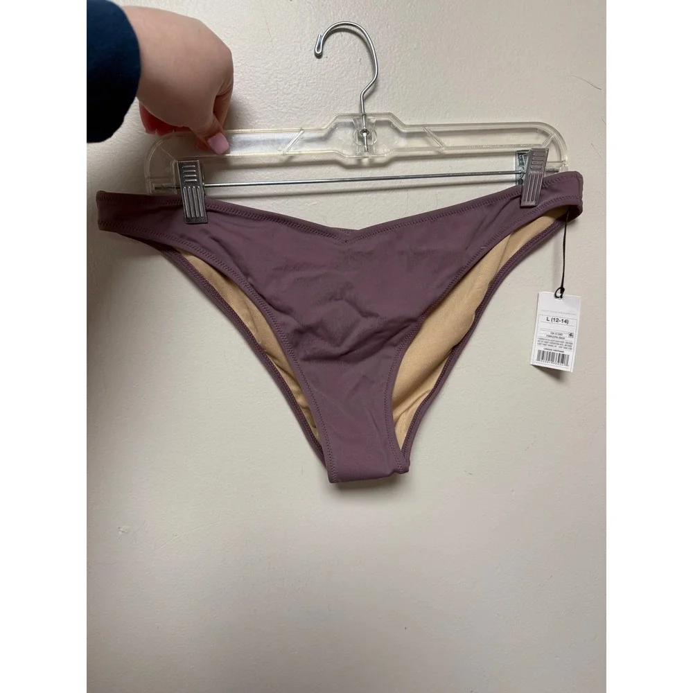 Shade & Shore Womens High Leg Extra Cheeky Bikini Bottom Purple Mauve‎ Large NWT